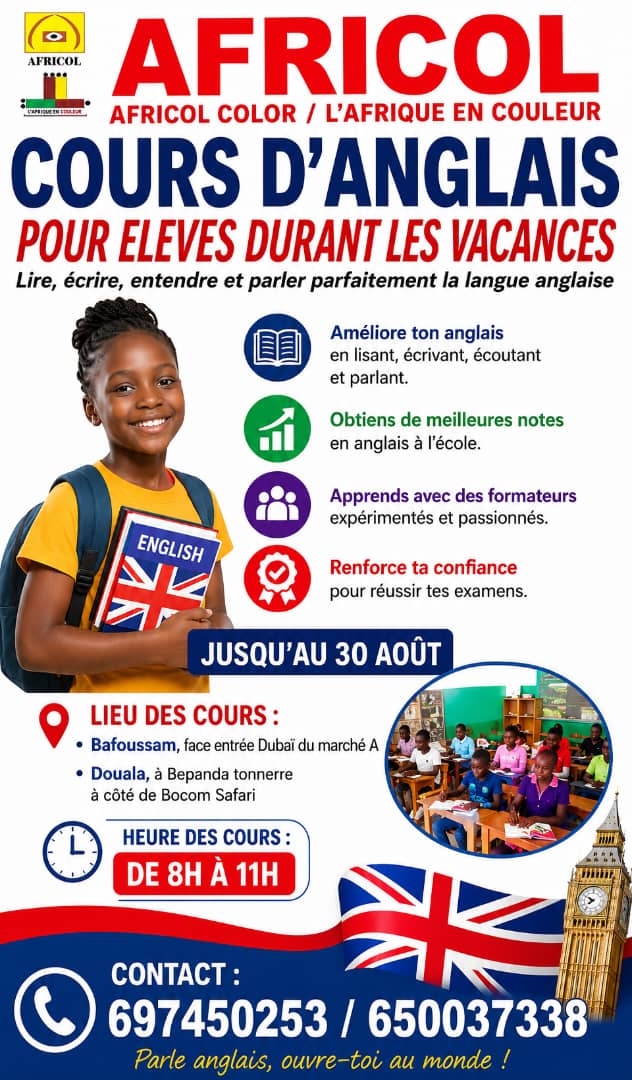 🚀 COURS D’ANGLAIS POUR ÉLÈVES AVEC AFRICOL — JUSQU’AU 30 AOÛT 2026 ! 🇬🇧📚